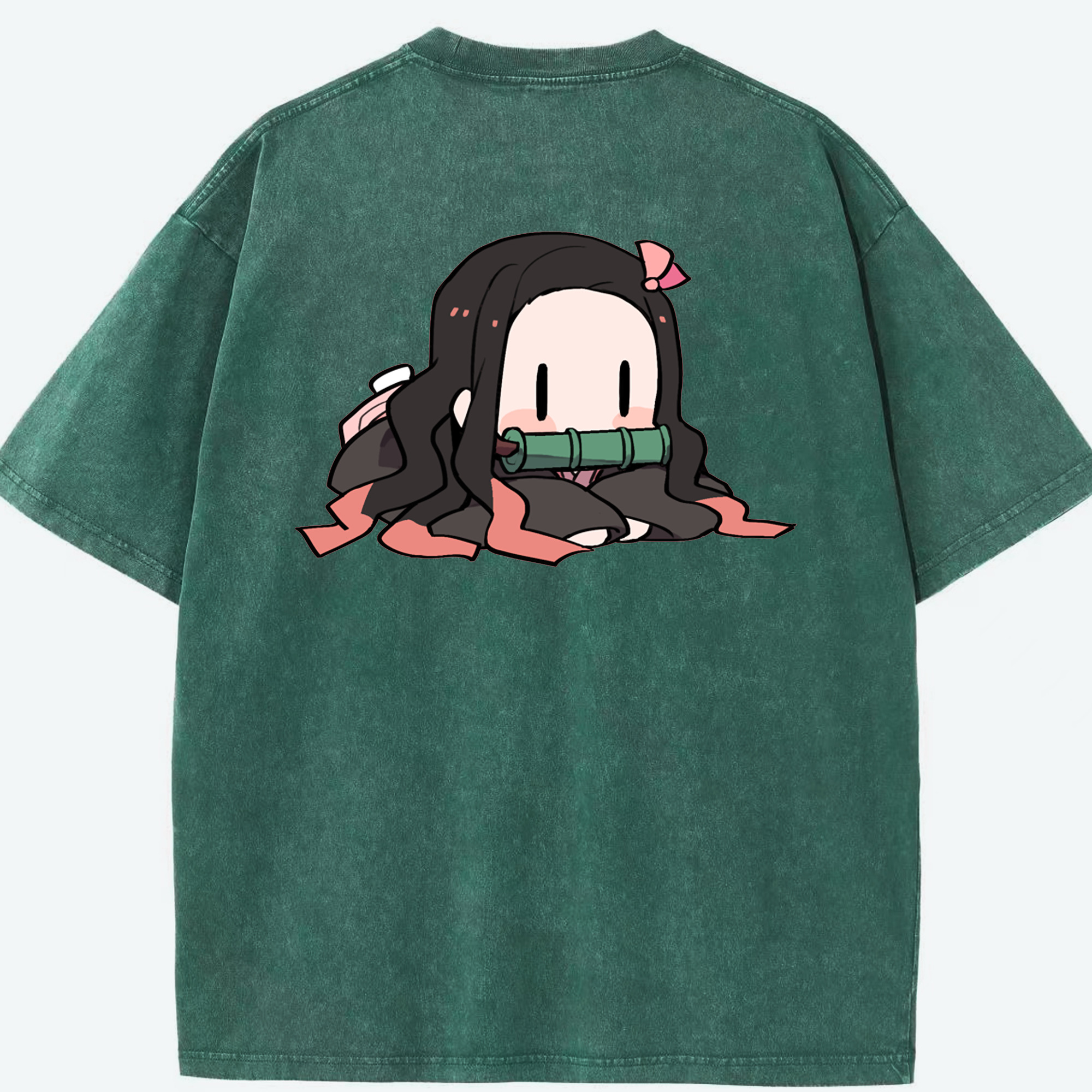 （画像用） 鬼滅の刃（きめつのやいば）竈門 禰󠄀豆子／かまど ねずこ Kamado Nezuko 綿100% ヴィンテージ風 半袖Tシャツ（背面プリント）